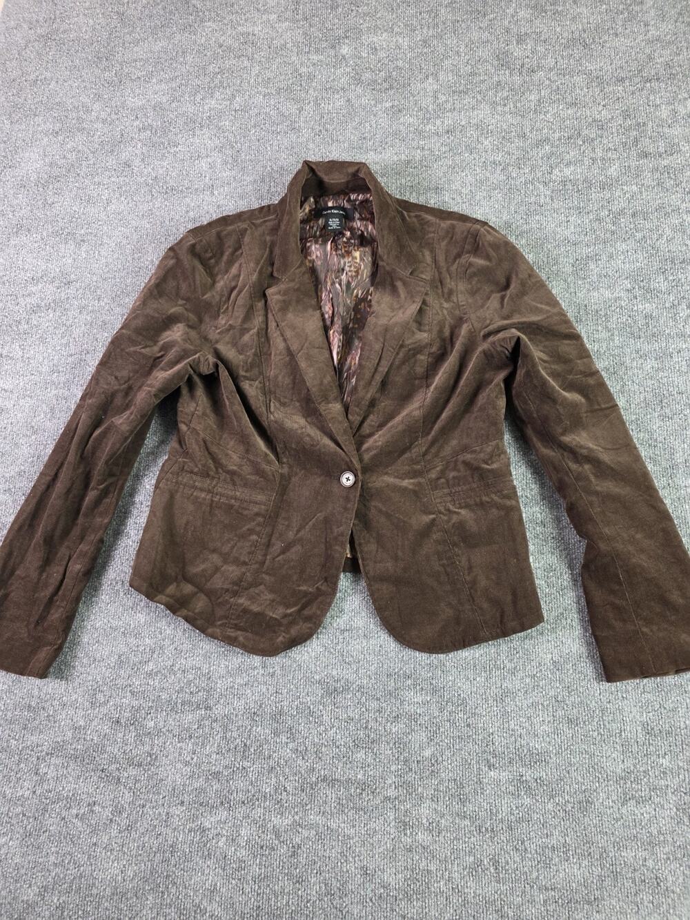 Calvin Klein Blazer Jacket Womens XL Brown Corduroy Single Button Long Sleeve